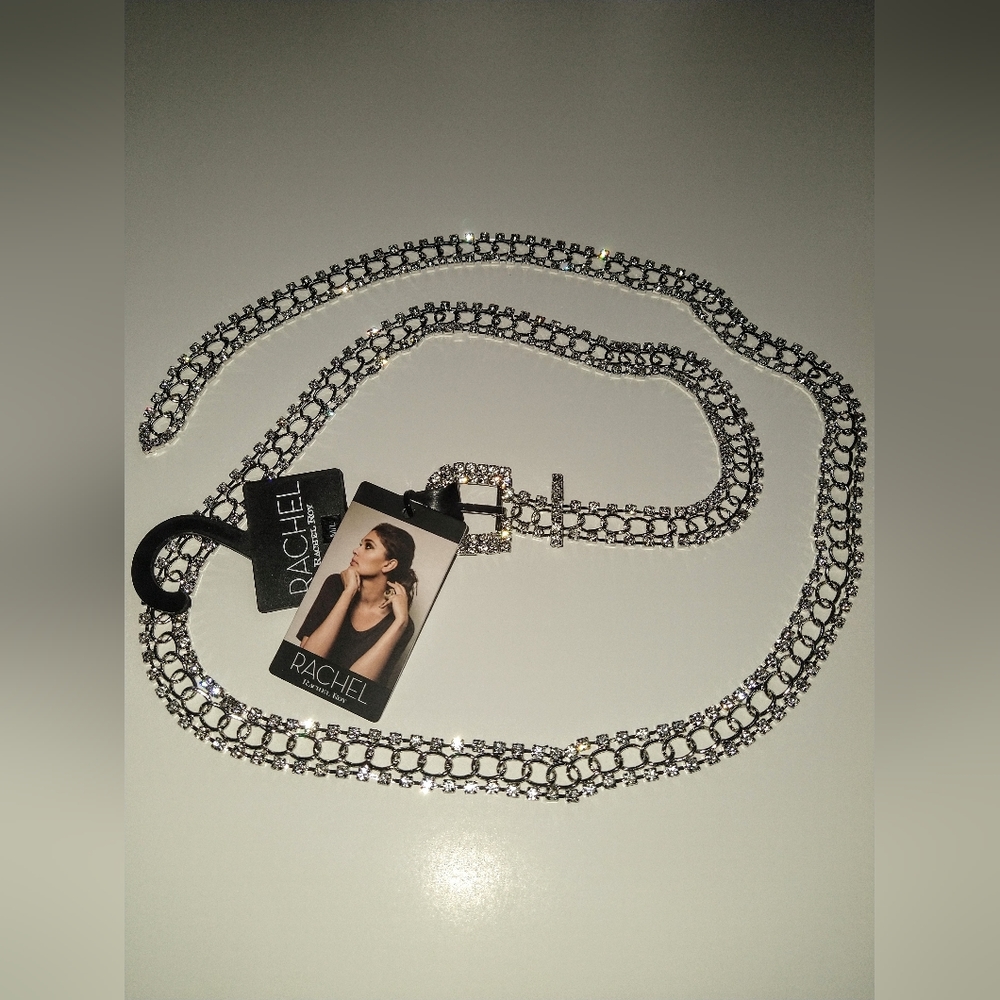 Rachel Roy Women Silver Chain B-Low the Belt Glittering Rhinestones M/L Gift Box